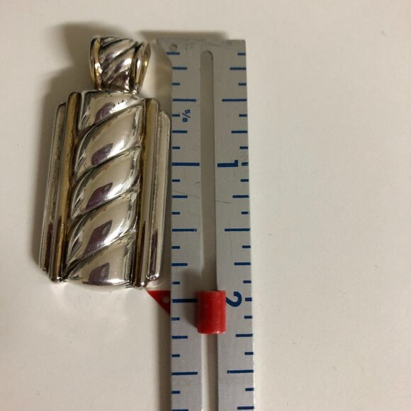 Silver colored oblong pendant 2 in by 1 in - light gold trim - Picture 8 of 9